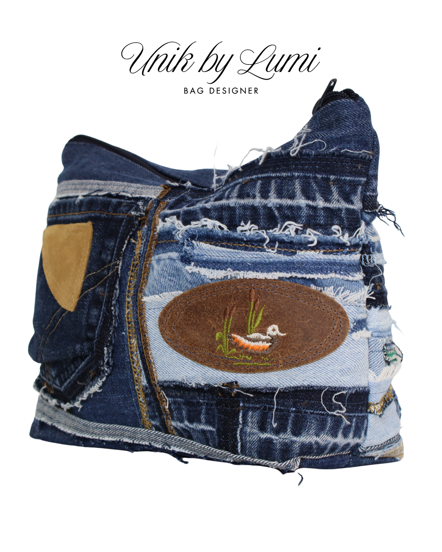 Bolsa Hobo em Jeans | Bolsa Ecológica em Jeans e Pele