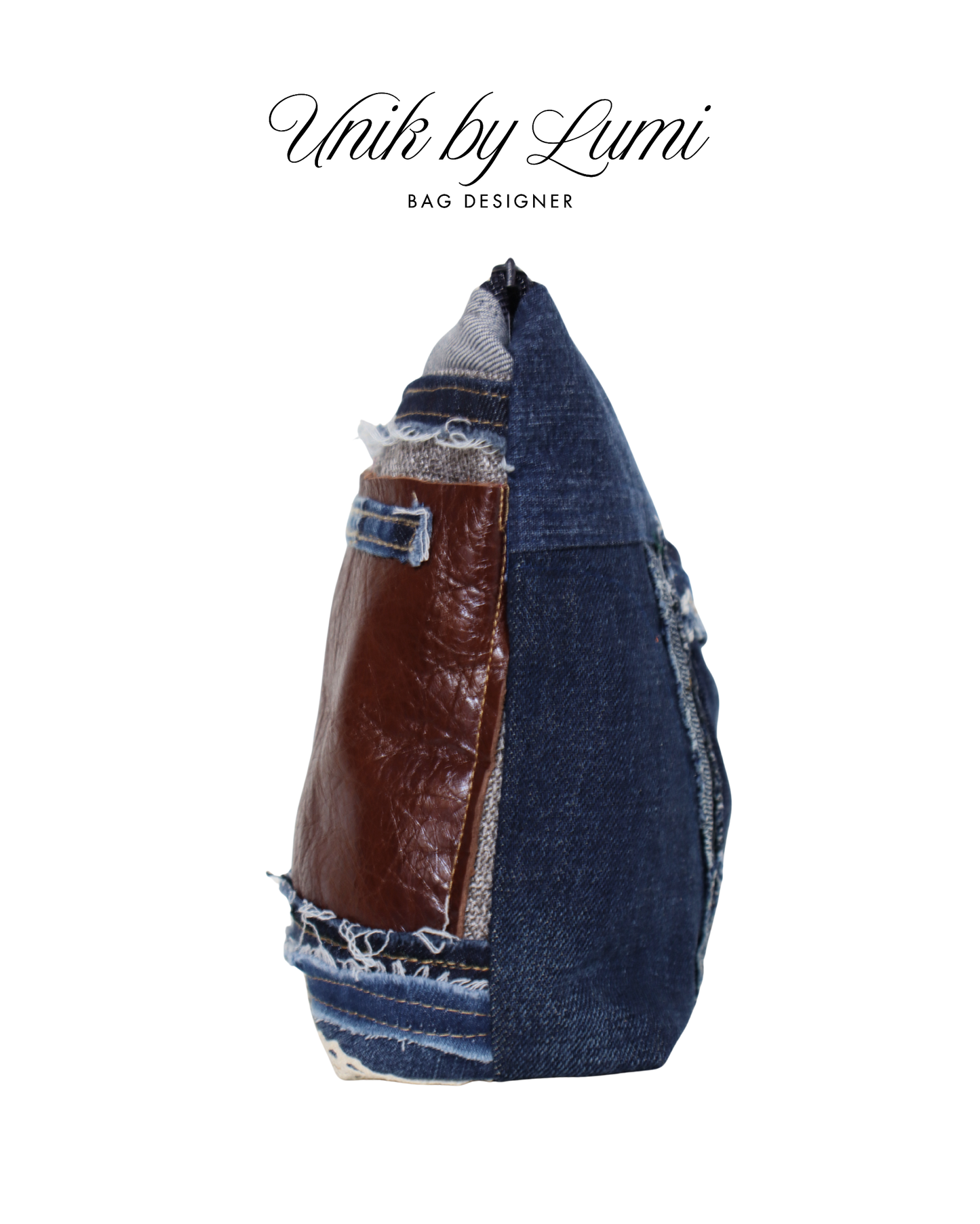 Bolsa em crochet, ganga e couro castanho | Bolsa sustentável