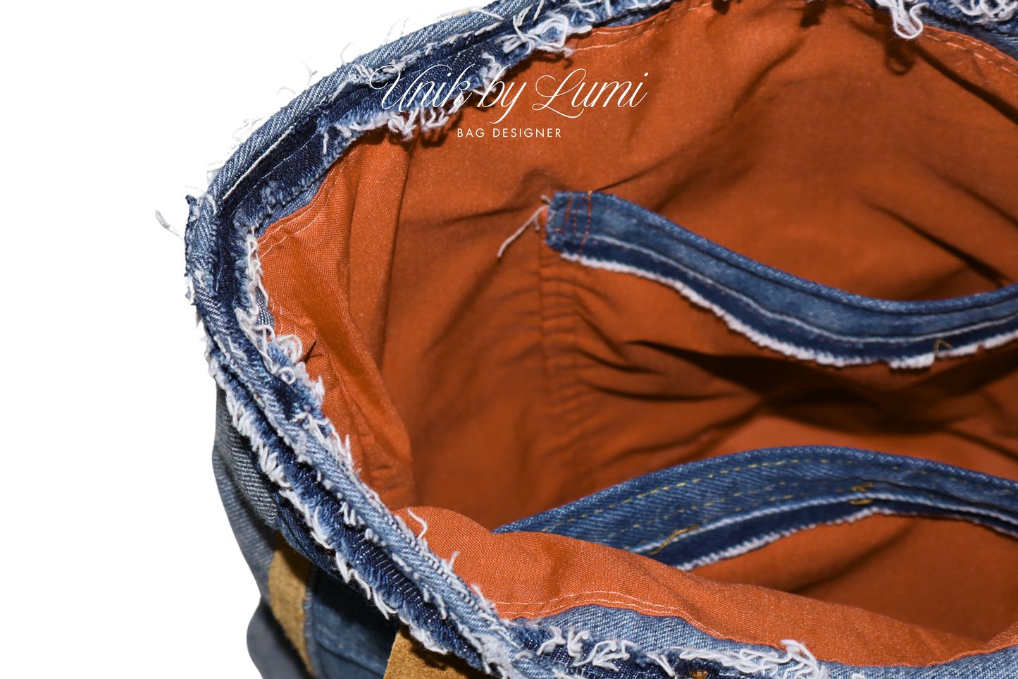 Blue and Camel Eco Friendly Bag | Handmade Denim and Leather Handbag