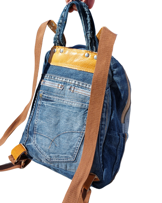 Camel Leather Blue Denim Rucksack
