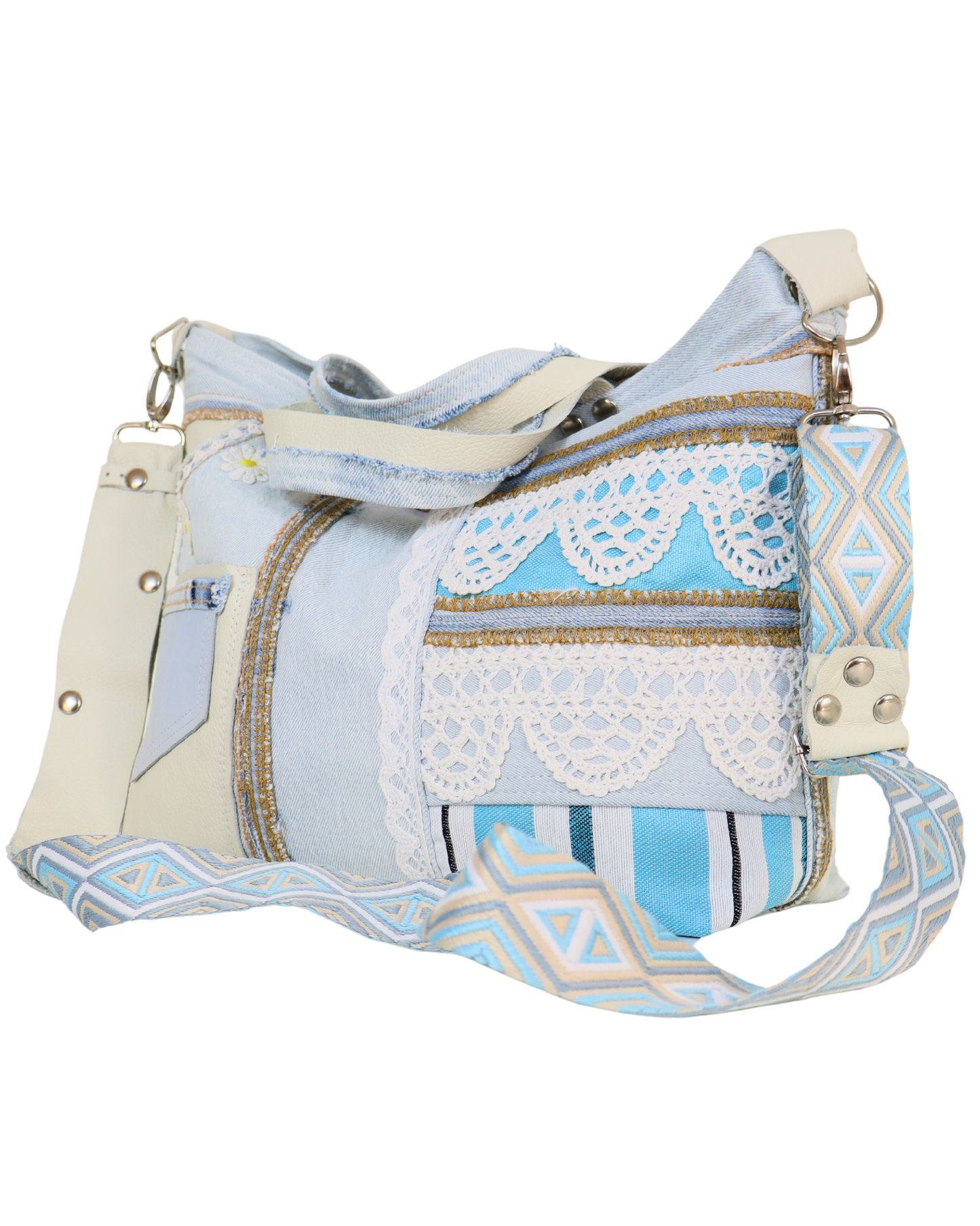 Sustainable Handmade Denim Bag with Combination of Leather