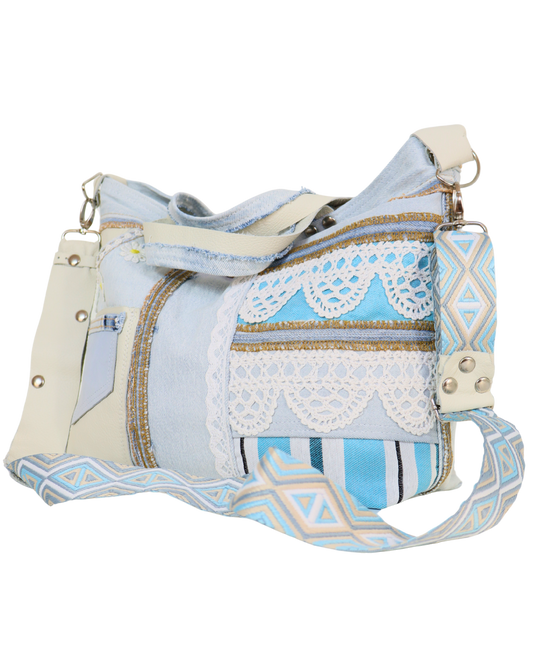 Sustainable Handmade Denim Bag with Combination of Leather