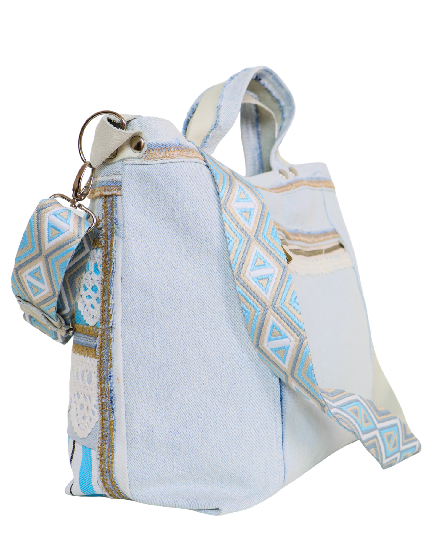 Sustainable Handmade Denim Bag with Combination of Leather