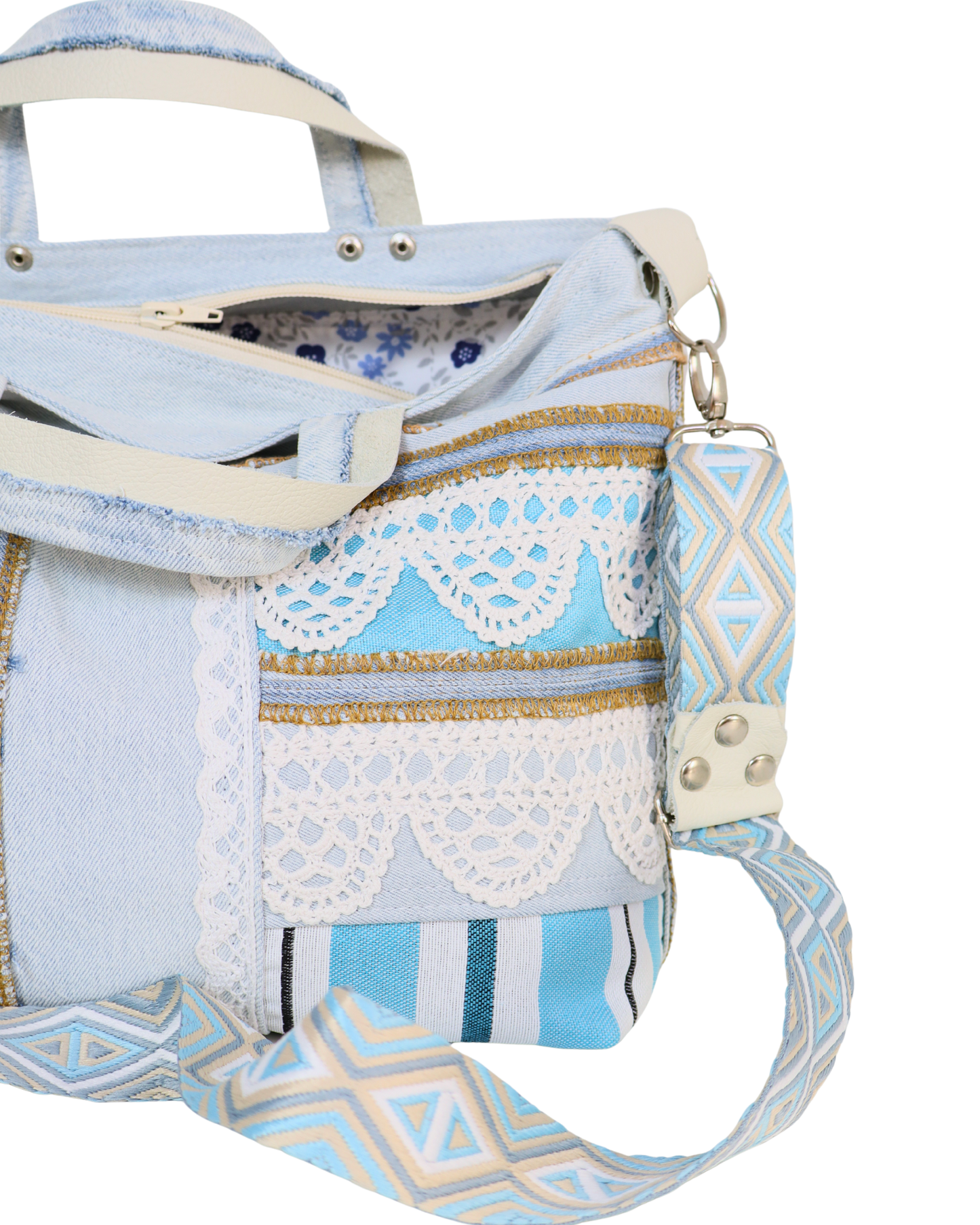 Sustainable Handmade Denim Bag with Combination of Leather