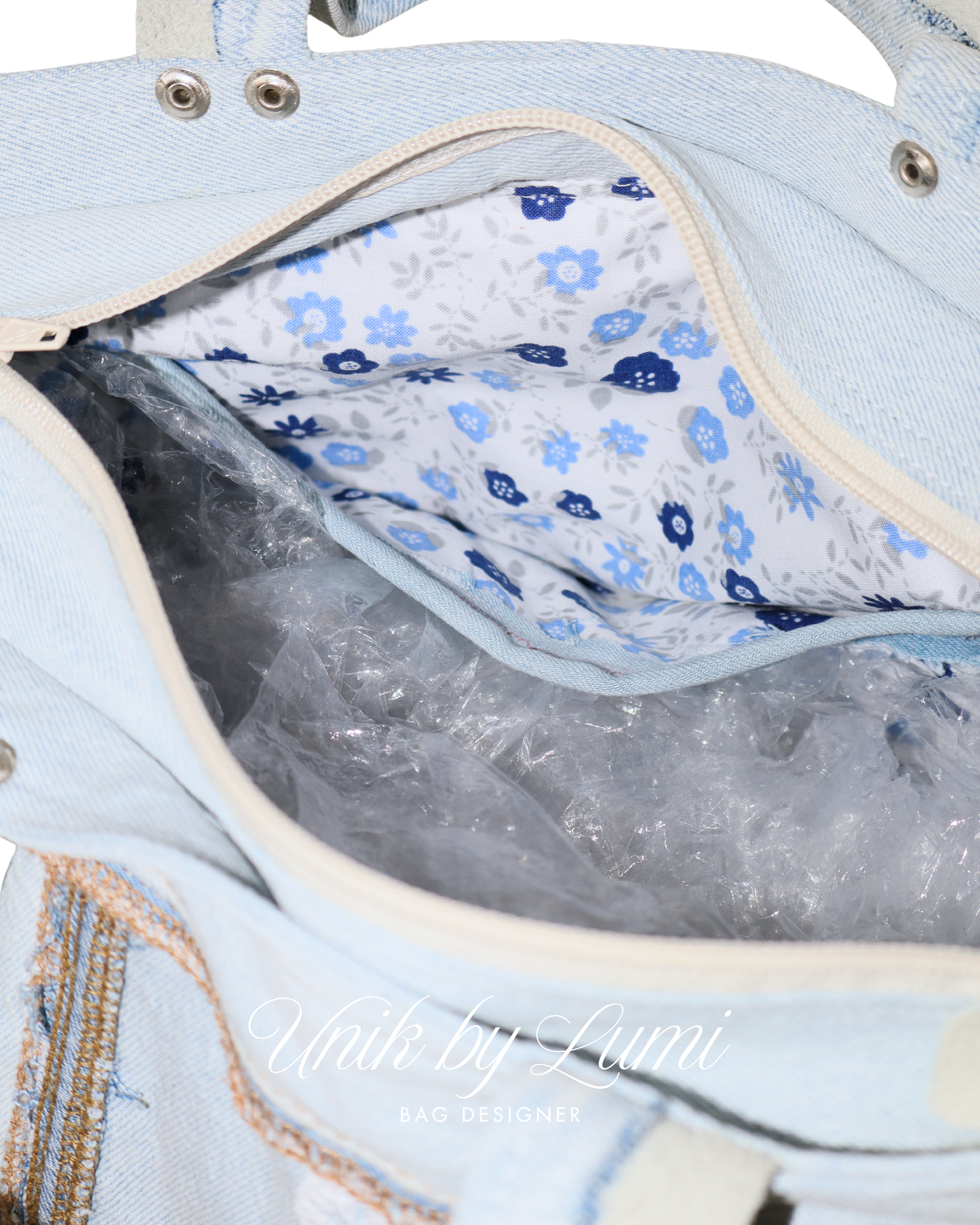 Sustainable Handmade Denim Bag with Combination of Leather