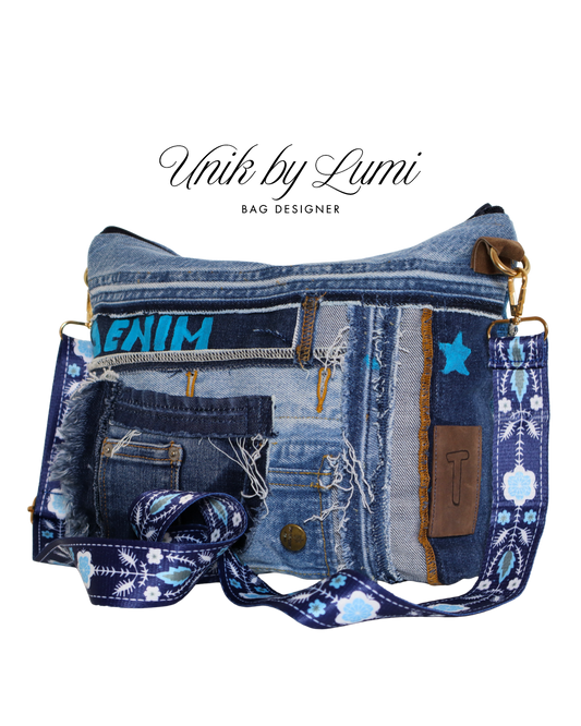 Unique & Upcycled Bag | Mix of Denim and Leather