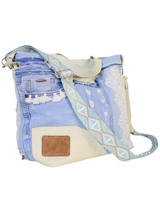 Upcycled Denim Bag with Crochet