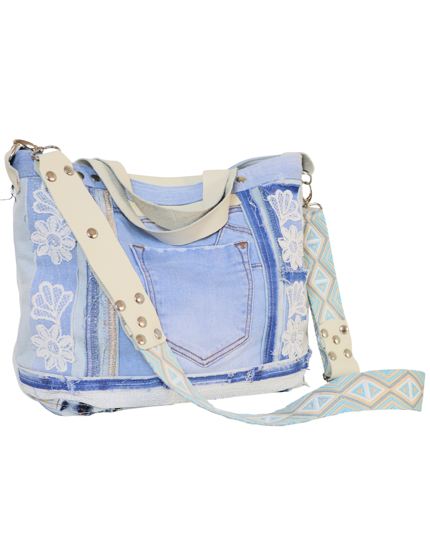 Upcycled Denim Bag with Crochet