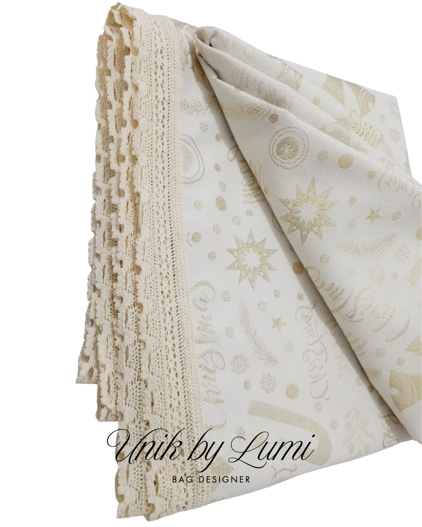 Toalha de mesa dourada de Natal com renda