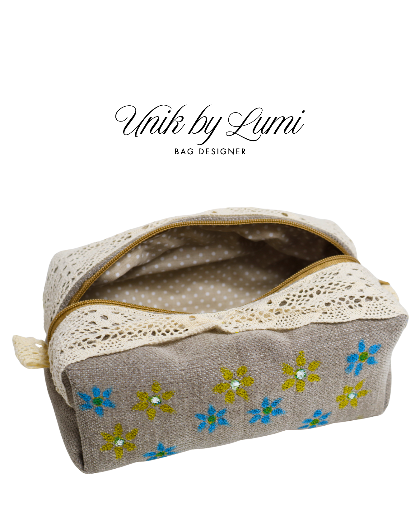 Floral Pouch with Crochet | Travel Pouch | Makeup Pouch