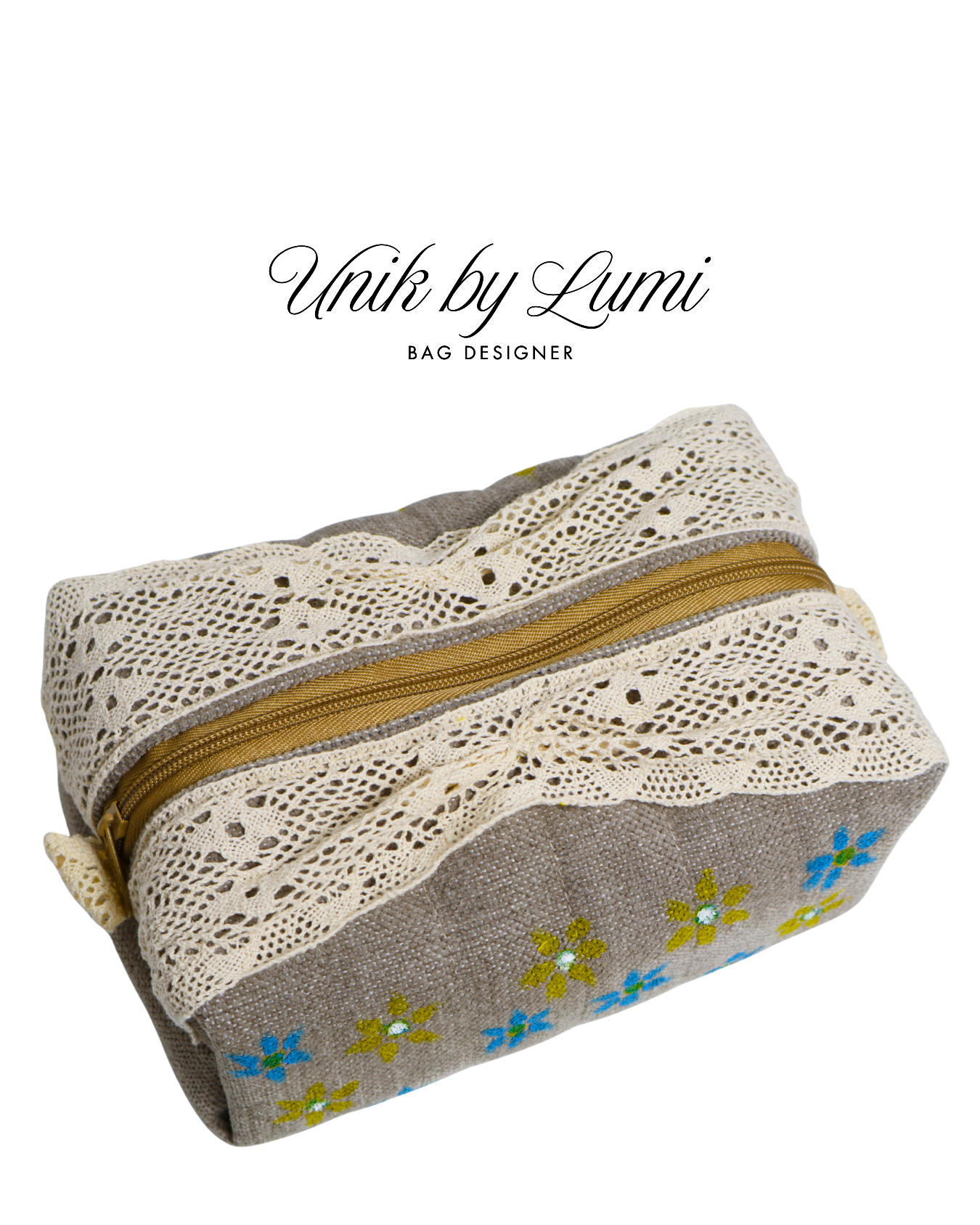 Floral Pouch with Crochet | Travel Pouch | Makeup Pouch