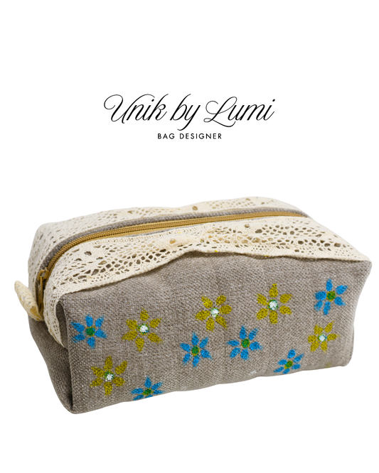 Floral Pouch with Crochet | Travel Pouch | Makeup Pouch