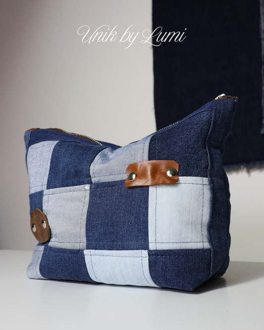 Handmade Denim Purse with Leather Accents | Sustainable Purse | High-Quality Recycled Jeans Bag