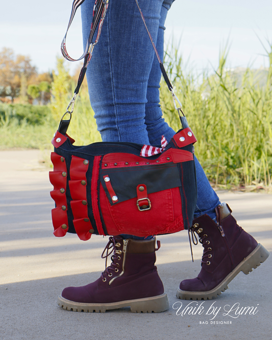 Unique Red Lightweight Crossbody Bag | Unique, Handmade & Sustainable | High-Quality Recycled Jeans Bag