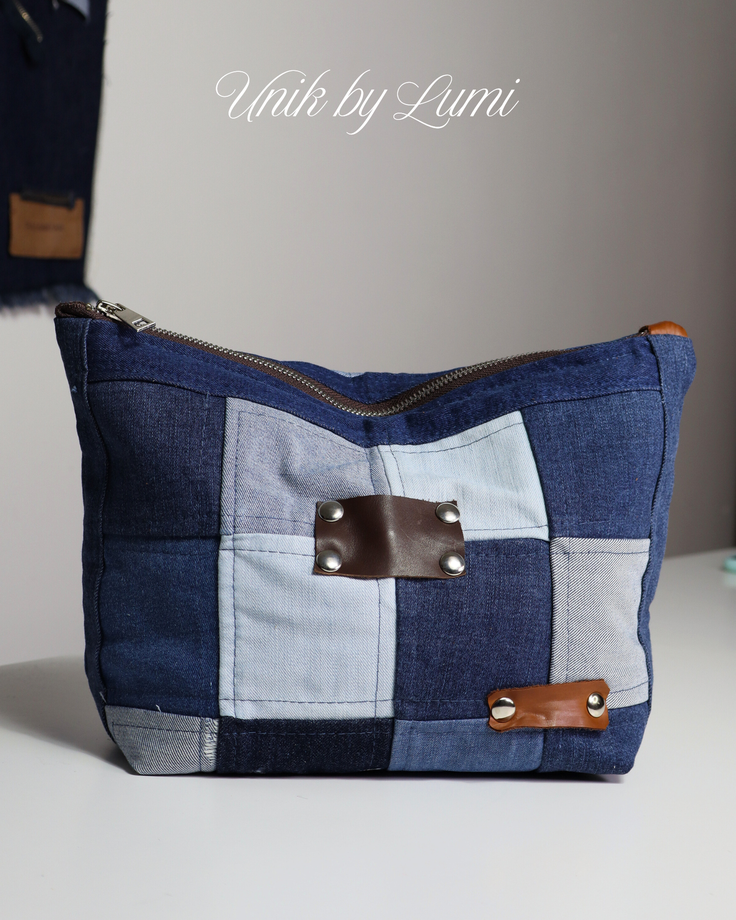 Handmade Denim Purse with Leather Accents | Sustainable Purse | High-Quality Recycled Jeans Bag