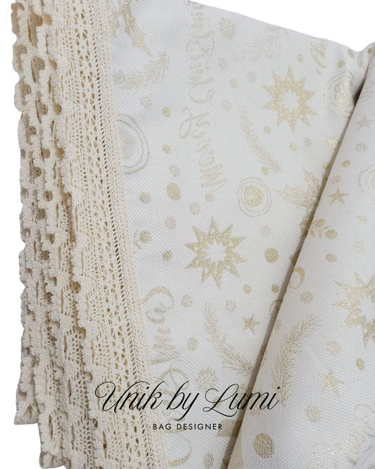 High-Quality Golden Christmas Tablecloth with Lace