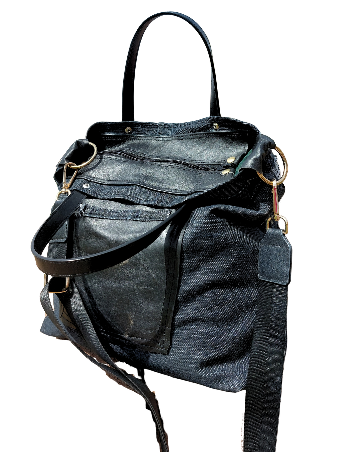 Black Denim Bag with Leather