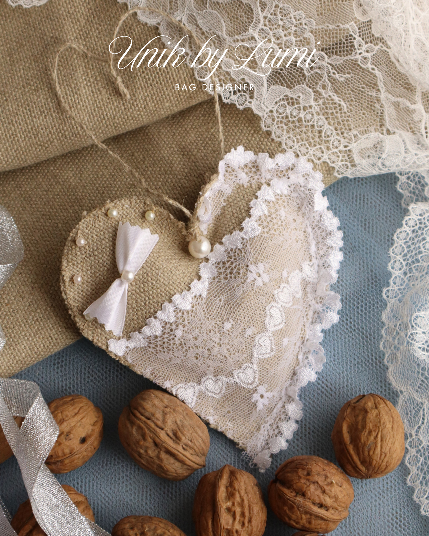 Decoração artesanal para casa | Corações de juta com renda