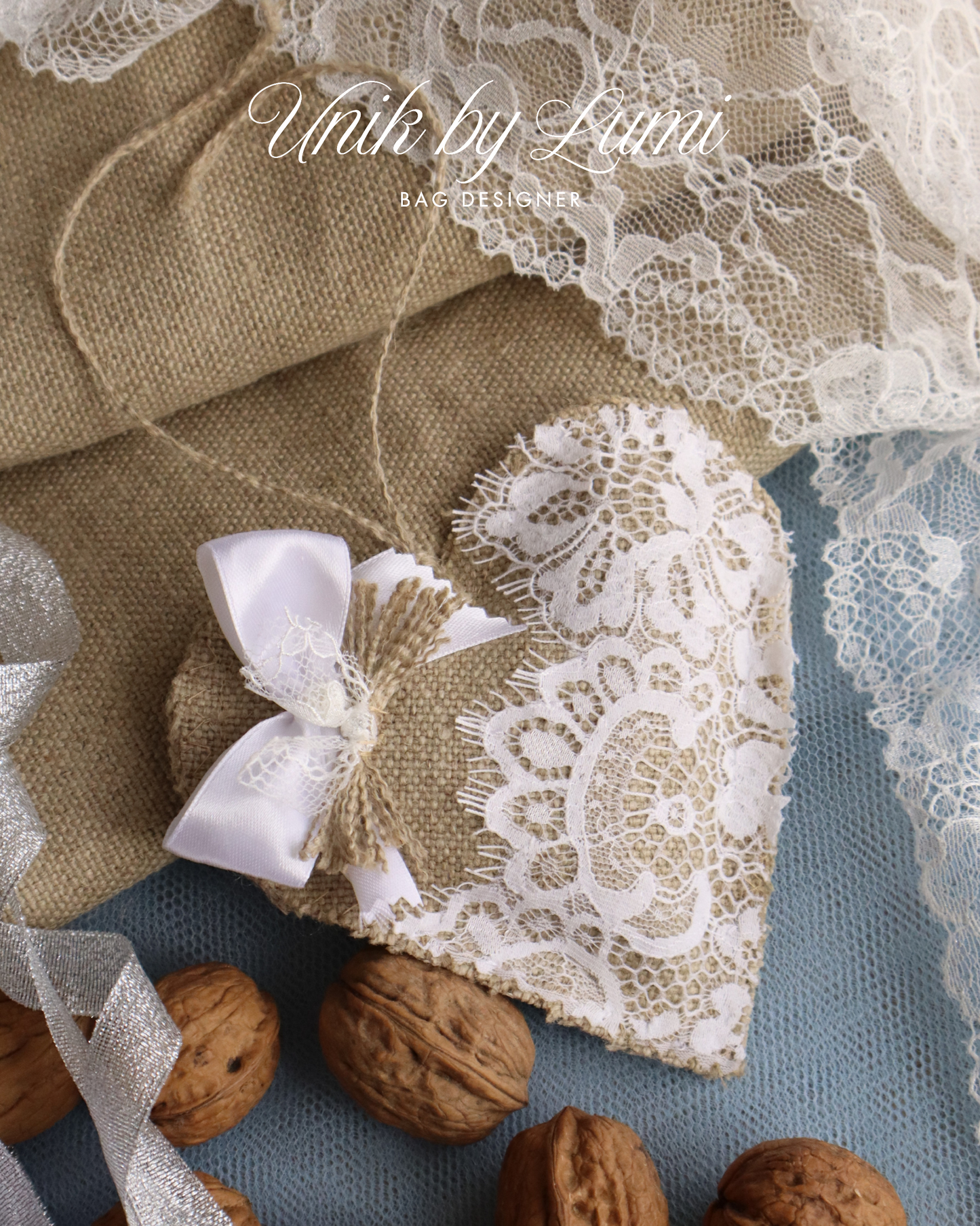 Decoração artesanal para casa | Corações de juta com renda