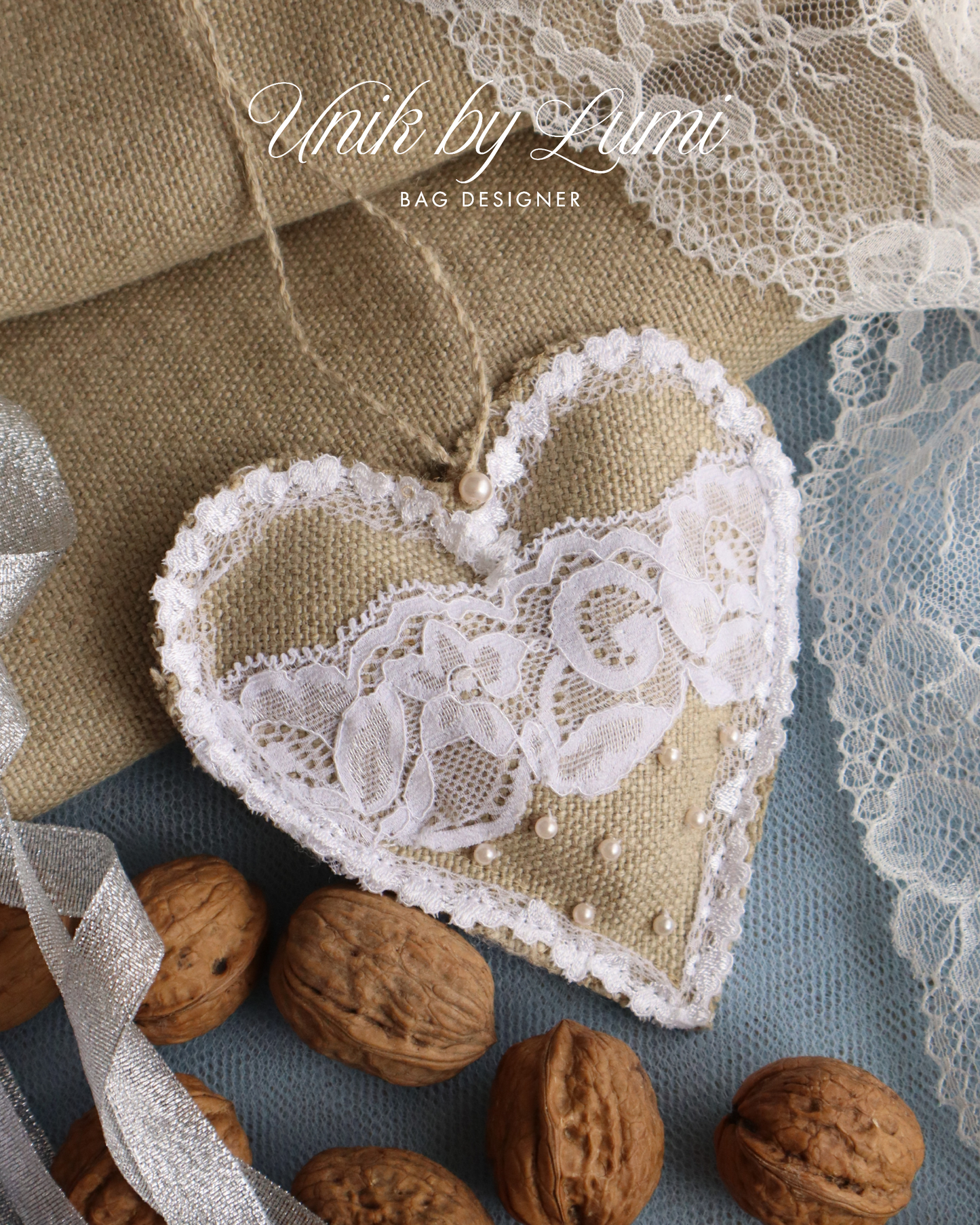 Decoração artesanal para casa | Corações de juta com renda