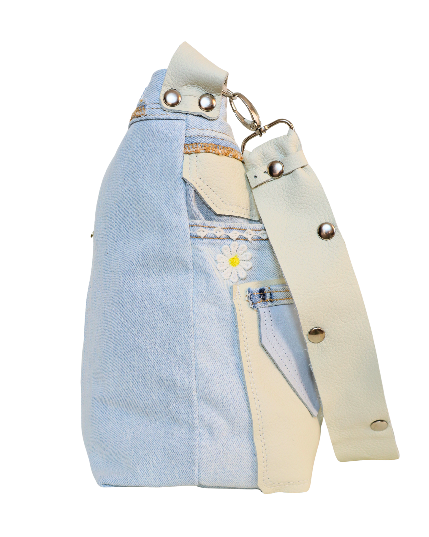 Sustainable Handmade Denim Bag with Combination of Leather