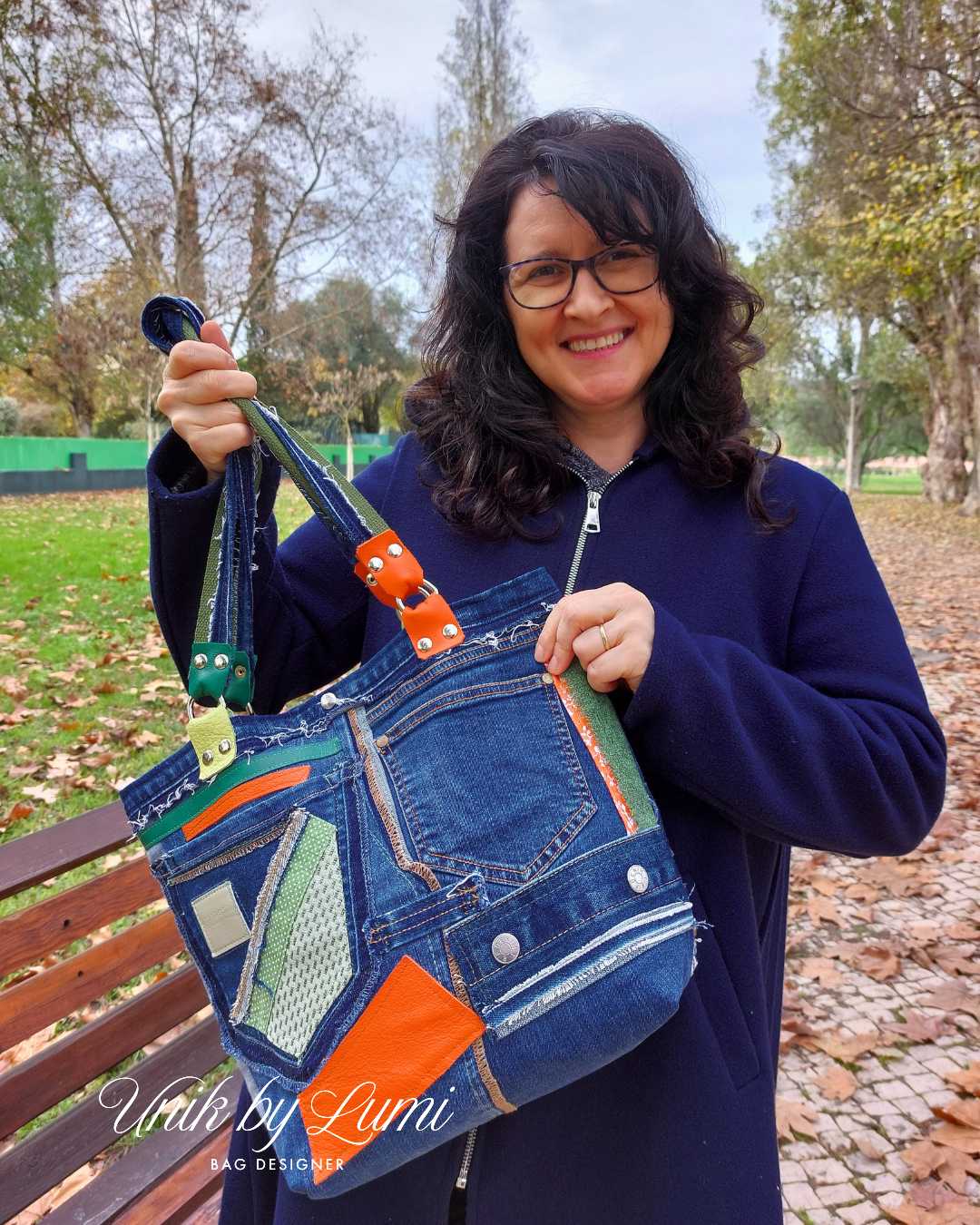 Abstract Picasso Shoulder Bag | Handmade Denim and Leather Handbag | High-Quality Recycled Jeans Bag