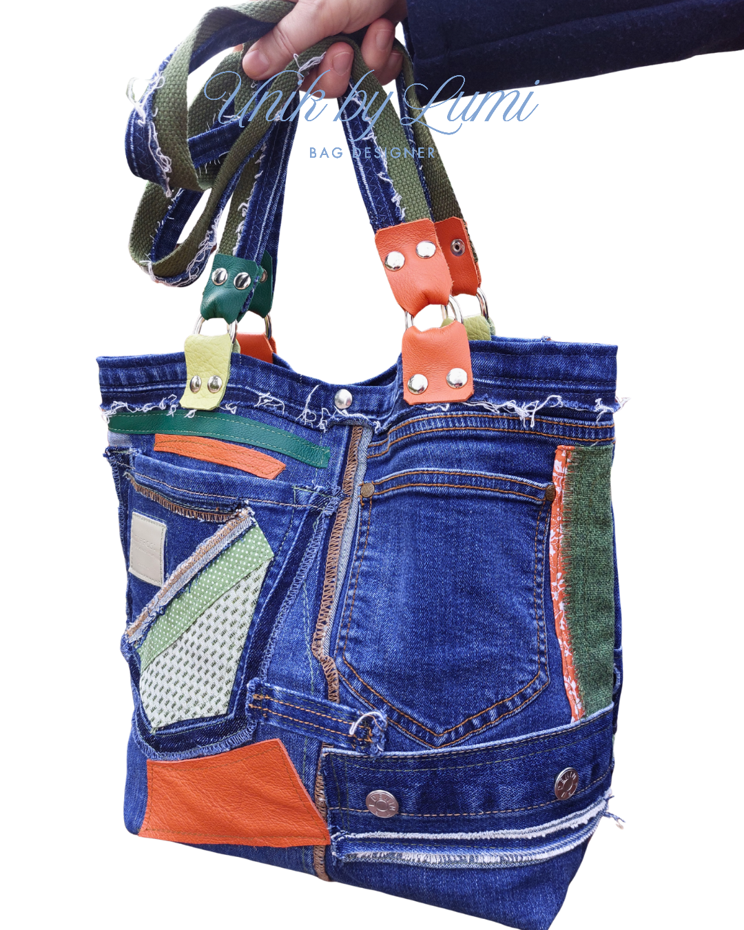 Abstract Picasso Shoulder Bag | Handmade Denim and Leather Handbag | High-Quality Recycled Jeans Bag