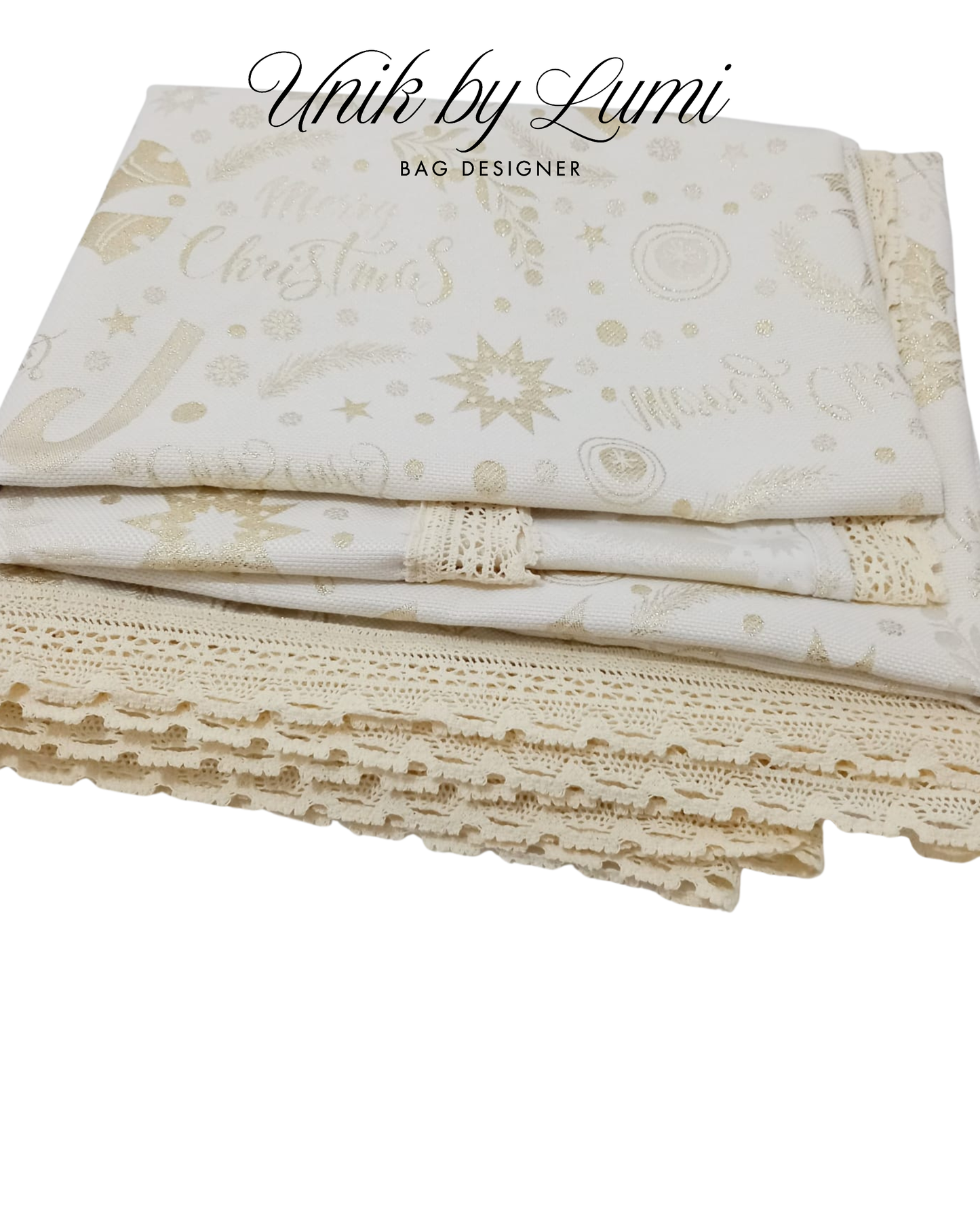 Toalha de mesa dourada de Natal com renda