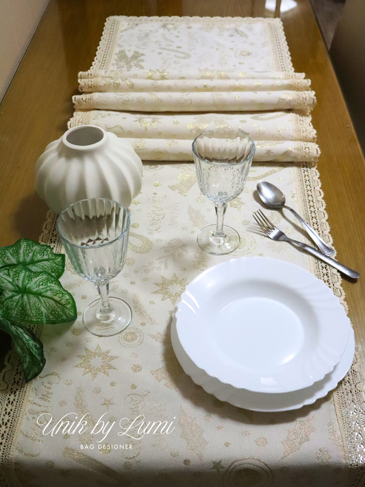 Luxurious Christmas Table Runner in Gold | Textured Table Runner | Lurex Fabric