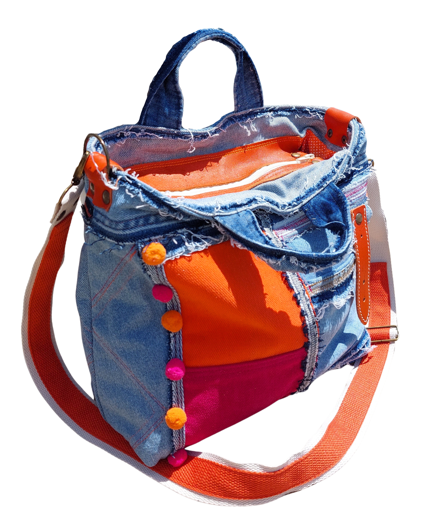 Neon Pink and Orange Denim Bag