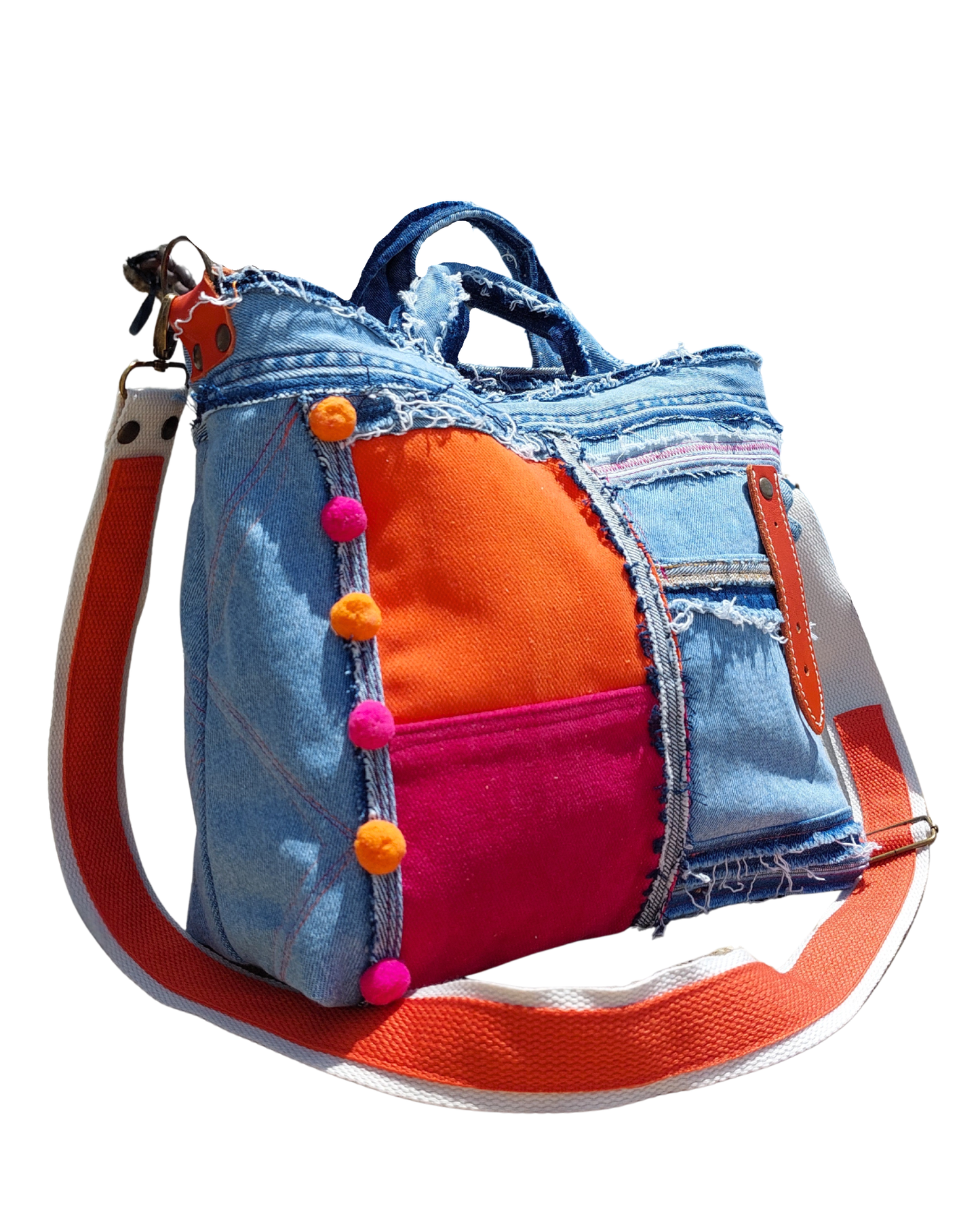 Neon Pink and Orange Denim Bag